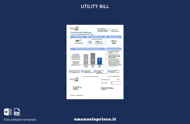 modello di versione word della bolletta delle utenze Canada Hydro One in stile v